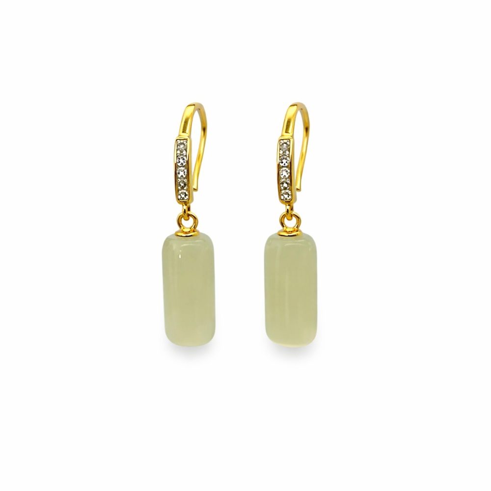 Rectangular Light Jade Gold Drop Earrings - image 1